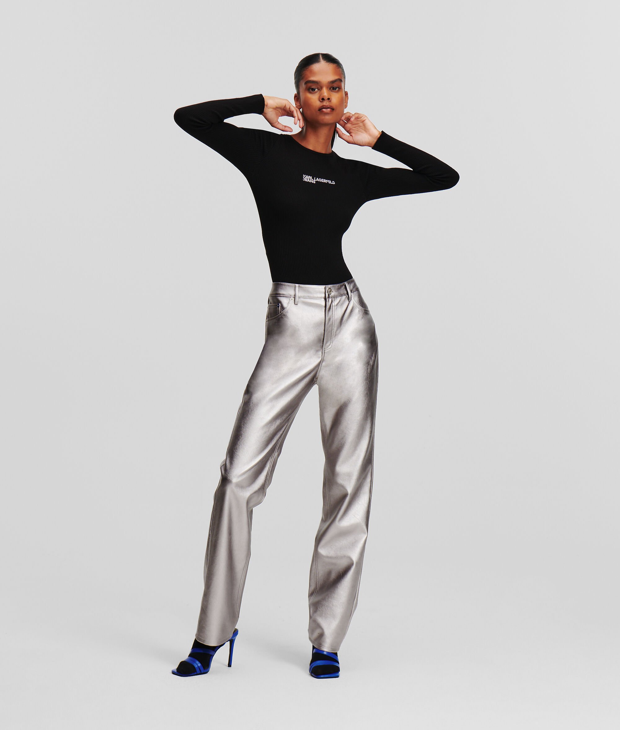 (image for) Top-Notch KLJ METALLIC FAUX-LEATHER TROUSERS